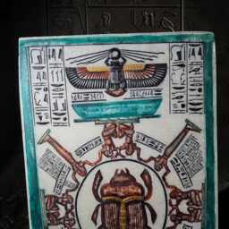 Egyptian Dendera Wall Symbols With Scarab Made From Alabaster Stone - thumbnail 3