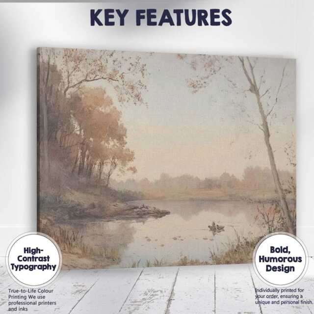 Soft Sepia Lakeside Woodland Tranquil Nature Landscape Canvas Wall Art Print Decor Picture Ready To Hang - image 1