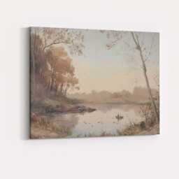 Soft Sepia Lakeside Woodland Tranquil Nature Landscape Canvas Wall Art Print Decor Picture Ready To Hang - thumbnail 4