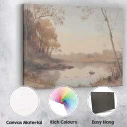 Soft Sepia Lakeside Woodland Tranquil Nature Landscape Canvas Wall Art Print Decor Picture Ready To Hang - thumbnail 2