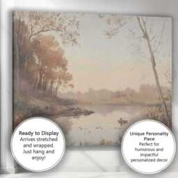 Soft Sepia Lakeside Woodland Tranquil Nature Landscape Canvas Wall Art Print Decor Picture Ready To Hang - thumbnail 3