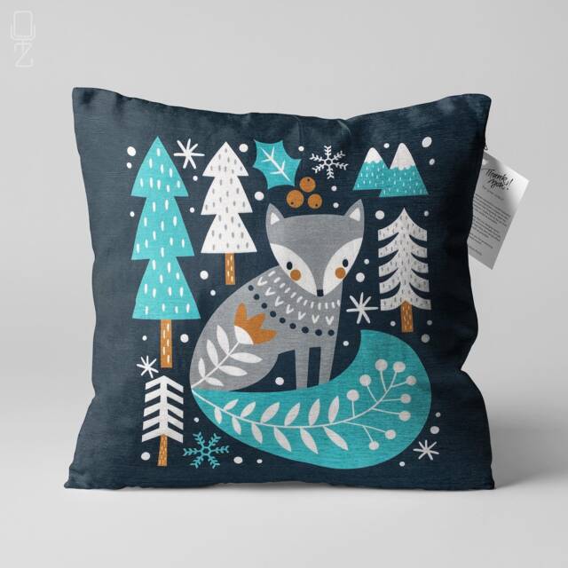Christmas Cushion Cover With Fox Design, Double Sided Printing Throw Pillow On The Soft Chenille Multi Size Options, Oeko-Tex - image 1