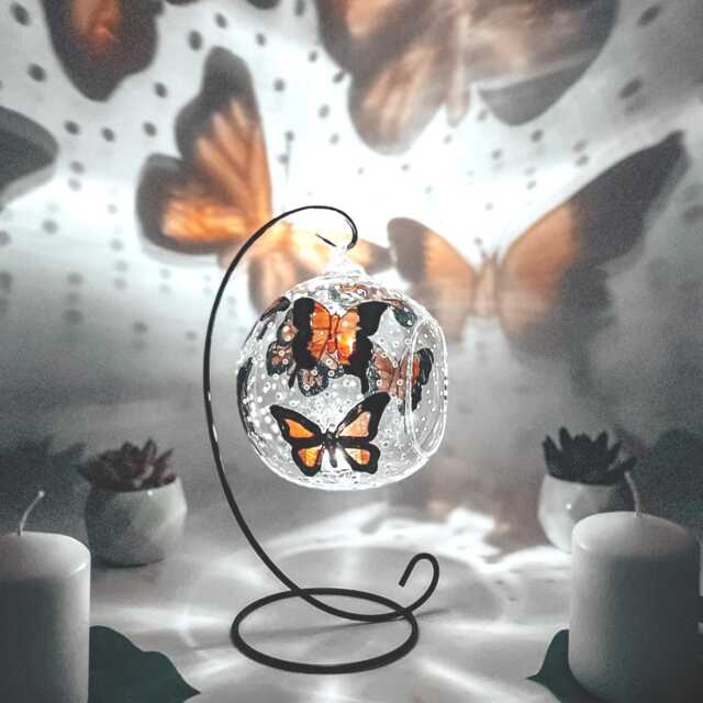 Hand-Painted Butterfly Glass Candle Holder Stained Decor - image 1