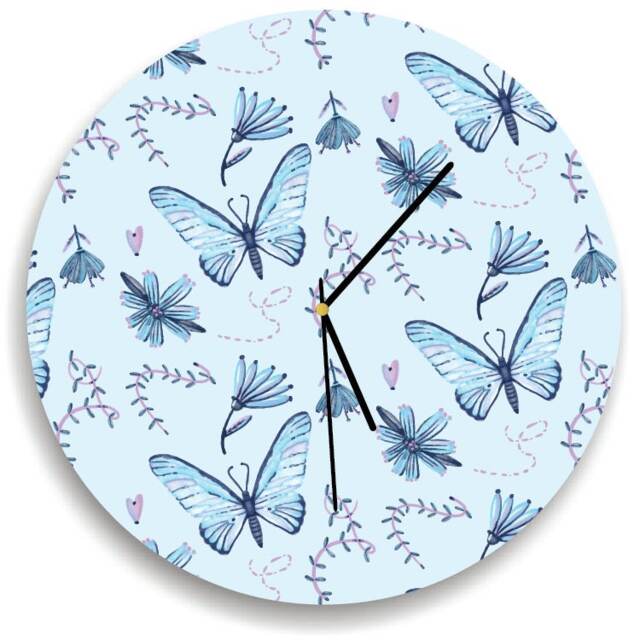 Butterfly Wall Clock Purple & Blue Butterflies Watercolor Wall Clock Kids Nursery Room Decor