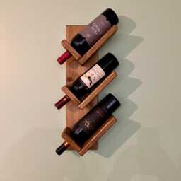 Handmade Wooden Wall Wine Rack - Modern Rustic Bottle Holder - thumbnail 1