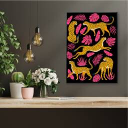 Leopard Jungle Wall Art, Hot Pink Tropical Leaves, Maximalist Print - thumbnail 3