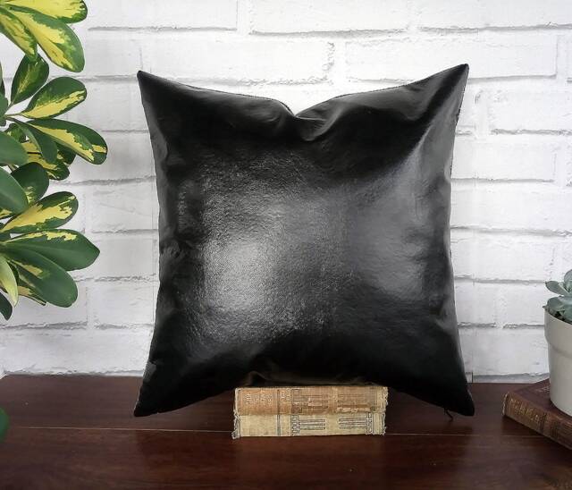 Black Faux Leather Pillow Cover Modern Scandinavian Home Decor - image 1