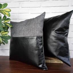 Black Faux Leather Pillow Cover Modern Scandinavian Home Decor - thumbnail 4