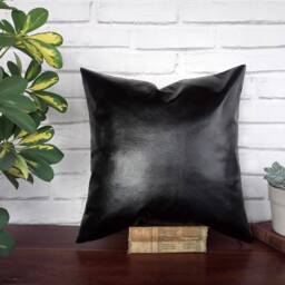 Black Faux Leather Pillow Cover Modern Scandinavian Home Decor - thumbnail 3