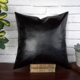 Black Faux Leather Pillow Cover Modern Scandinavian Home Decor - thumbnail 2