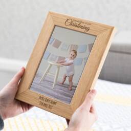 Christening Gift - Personalised Photo Frame New Baby Oak Picture Girl Boy Lc197 - thumbnail 2
