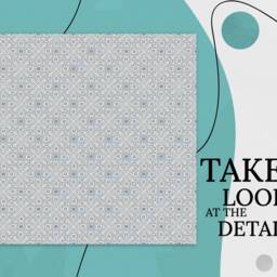 Regional Pattern Vinyl Flooring, Beige Sheet Blue Retro Floor Art, Abstract Kitchen Makeover, Office Decor - thumbnail 2