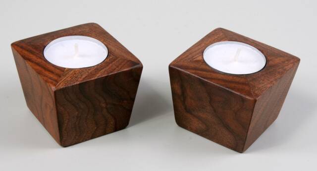 Contemporary Wood Tea Light Candle Holder Hand Rubbed Finish - image 1