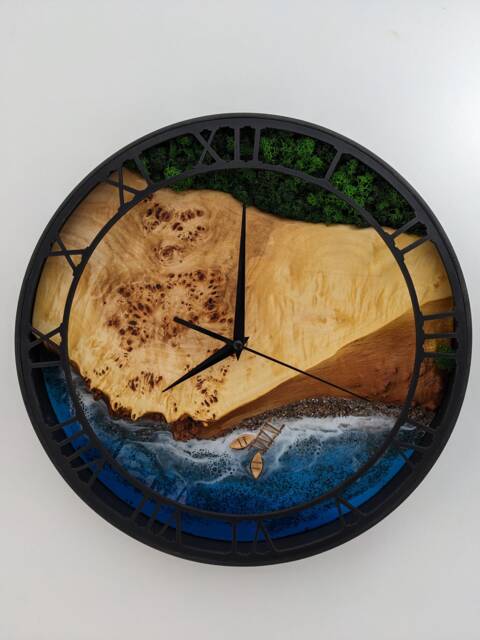 Epoxy Resin Ocean Clock Moss & Wood Beach Wave Decor - image 1