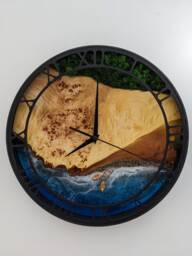 Epoxy Resin Ocean Clock Moss & Wood Beach Wave Decor - thumbnail 1