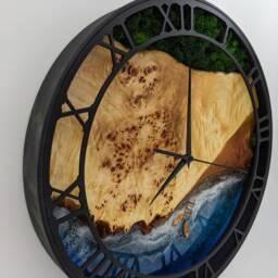 Epoxy Resin Ocean Clock Moss & Wood Beach Wave Decor - thumbnail 2