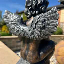 Bronze Effect Cherub With Heart Sitting Angel Garden Decoration Ornament - thumbnail 4