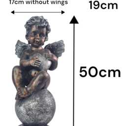 Bronze Effect Cherub With Heart Sitting Angel Garden Decoration Ornament - thumbnail 3