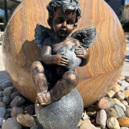 Bronze Effect Cherub With Heart Sitting Angel Garden Decoration Ornament - thumbnail 2