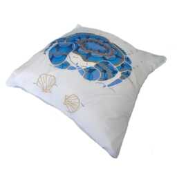 Blue & Gold Silk Crab Cushion Cover - Ocean Theme 40cm Square - thumbnail 2