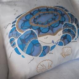Blue & Gold Silk Crab Cushion Cover - Ocean Theme 40cm Square - thumbnail 3