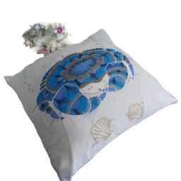 Cushion Cover. Silk. Ocean Theme. Handpainted. Crab Motif. Metallic Effects. Bedroom Decoration - thumbnail 4