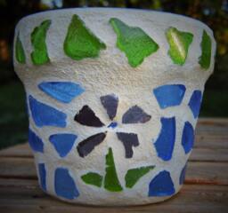 Seaglass Mosaic Purple Flower Votive Candle Vase - thumbnail 1