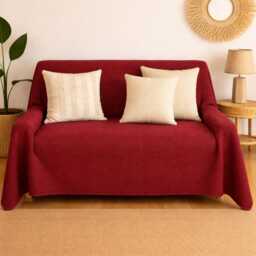 Red Throw Blanket - Cotton Couch Sofa Cover Large Woven 130x210 Recycled Boho Home Decor - thumbnail 2
