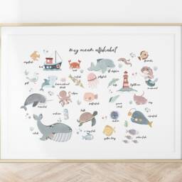 Sea Alphabet Print, Under The Ocean Nautical Nursery Girl Decor, Educational Playroom Prints, Scandi Kids Art - thumbnail 3