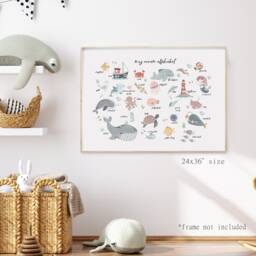 Sea Alphabet Print, Under The Ocean Nautical Nursery Girl Decor, Educational Playroom Prints, Scandi Kids Art - thumbnail 2