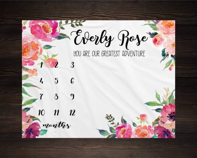 Baby Girl Milestone Blanket Month Growth Tracker Minky Fleece Custom Personalized Shower Gift Watercolor Floral Newborn - image 1