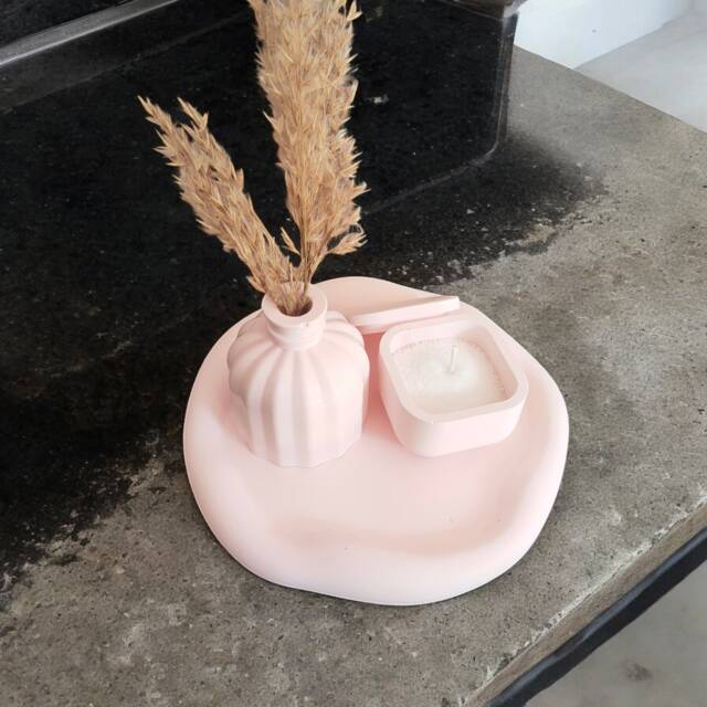 Pink Concrete Decor Set Tray, Vase, Candle Holder, Minimalist Gift - image 1