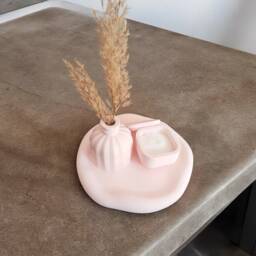 Pink Concrete Decor Set Tray, Vase, Candle Holder, Minimalist Gift - thumbnail 3