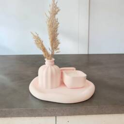 Pink Concrete Decor Set Tray, Vase, Candle Holder, Minimalist Gift - thumbnail 2