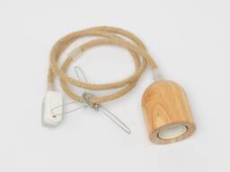 Natural Wood Pendant Light Cable Set - Rustic Farmhouse Rope Cord, Hardwired/Plug-In