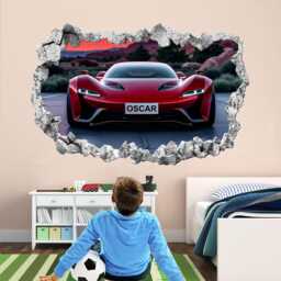 Personalised Red Supercar Wall Decal Custom Kids' Names, Bedroom Sticker Art Mural - thumbnail 2