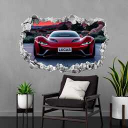Personalised Red Supercar Wall Decal Custom Kids' Names, Bedroom Sticker Art Mural - thumbnail 3