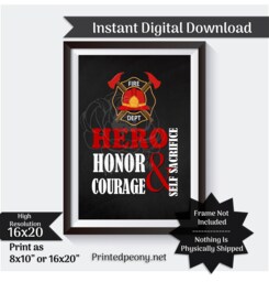 Firefighter Wall Art Chalkboard Gift For Volunteer Firemen Decor Printable Instant Download Fireman - thumbnail 1