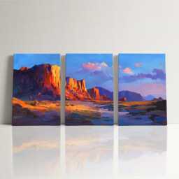 Petra Jordan Ancient Carvings 3 Panel Split Canvas Wall Art Golden Sunset Light Pastel Oil Painting Framed Home Decor - thumbnail 3