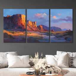 Petra Jordan Ancient Carvings 3 Panel Split Canvas Wall Art Golden Sunset Light Pastel Oil Painting Framed Home Decor - thumbnail 2