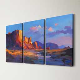 Petra Jordan Ancient Carvings 3 Panel Split Canvas Wall Art Golden Sunset Light Pastel Oil Painting Framed Home Decor