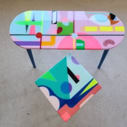 Pink Resin Coffee Tables Funky Boho Pop Art, Painted Legs - Set Of 2 - thumbnail 4