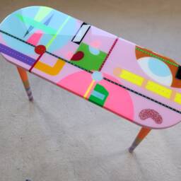 Pink Resin Coffee Tables Funky Boho Pop Art, Painted Legs - Set Of 2 - thumbnail 3