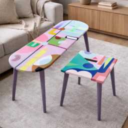 Pink Resin Coffee Tables Funky Boho Pop Art, Painted Legs - Set Of 2 - thumbnail 4