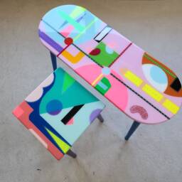 Pink Resin Coffee Tables Funky Boho Pop Art, Painted Legs - Set Of 2 - thumbnail 2