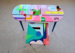 Pink Resin Coffee Tables Funky Boho Pop Art, Painted Legs - Set Of 2 - thumbnail 1