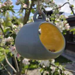 Hanging Bird Feeder Stoneware Ceramic Station Outdoor Garden & Balcony Decor Handmade Gift For Nature Lovers - thumbnail 3