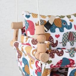 Elephant Fabric Baby Swing Handmade Wooden Montessori Swing - thumbnail 3