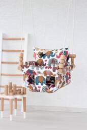 Elephant Fabric Baby Swing Handmade Wooden Montessori Swing - thumbnail 1