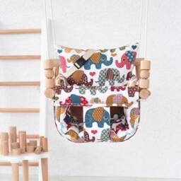 Elephant Fabric Baby Swing Handmade Wooden Montessori Swing - thumbnail 2